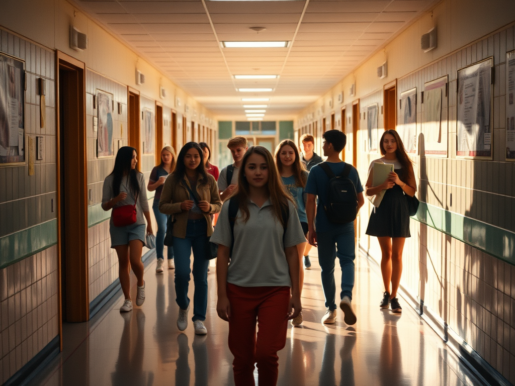 youth in halls at school
